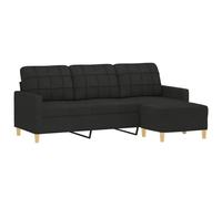 vidaXL Canapé à 3 places avec repose-pieds Tissu Noir 180 cm