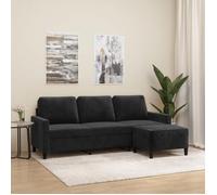 vidaXL Canapé à 3 places avec repose-pieds 180 cm Velours Noir
