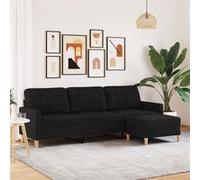 vidaXL Canapé 3 places avec pouf 210 cm Tissu Noir