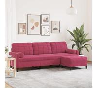 Vidaxl Canapé À 3 Places Et Repose-Pieds Rouge Bordeaux 210 Cm Velours Multicolore
