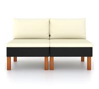 vidaXL Canapé central 2 pcs Poly rotin et bois massif d'eucalyptus Noir
