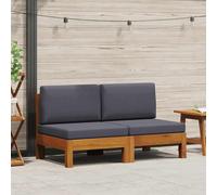 vidaXL Canapé central 2 pièces en acacia massif avec coussins gris foncé