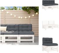 vidaXL Canapé central avec coussin 2 pcs. Blanc Pin massif - Eléments de canapés de jardin