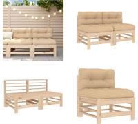 vidaXL Canapé central avec coussin 2 pcs. Pin massif - Canapé central - Canapé central - Canapé de jardin - Canapé d'extérieur