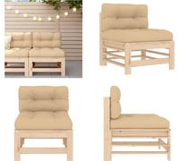 vidaXL Canapé central avec coussin en pin massif - Canapé central - Canapé central - Canapé de jardin - Canapé d'extérieur