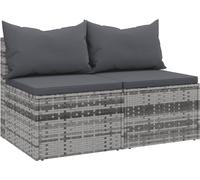 vidaXL Canapé central de jardin avec coussins 2 pcs. Gris Poly Rattan