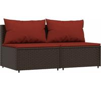 vidaXL Canapé central de jardin avec coussins 2 pcs. Marron Poly Rattan