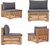 vidaXL Canapé central de jardin avec revêtement gris en teck massif - Canapé-palette - Canapé de jardin - Canapé de jardin