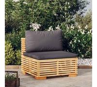 vidaXL Canapé de jardin central avec coussins gris foncé en teck massif
