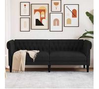 vidaXL Canapé 3 places Chesterfield – moderne avec accoudoirs, dossier et pieds – tissu noir