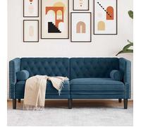 vidaXL Canapé Chesterfield avec traversins 2 places bleu velours 372691