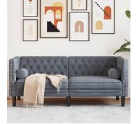 vidaXL Canapé Chesterfield 2 places rembourré velours gris foncé avec traversins