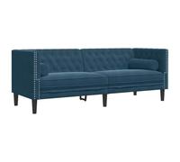 vidaXL Canapé Chesterfield 3 places avec traversins Bleu velours