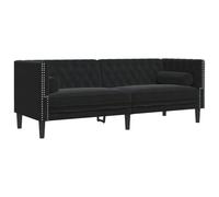 vidaXL Canapé Chesterfield avec traversins 3 Places Noir Velours, canapé, canapé de Salon, canapé à Trois Places, canapé rembourré, sièges de Salon