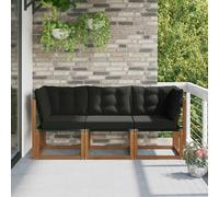 vidaXL Canapé d¿extérieur milieu et coin avec coussin 3 Pièce Naturel