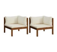 vidaXL Canapé d'angle 2 pcs. avec coussins blanc crème Bois massif Acacia