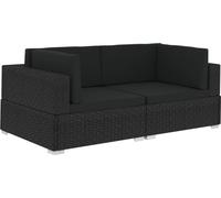 vidaXL Canapé d'angle 2 pièces avec coussins Poly rotin noir