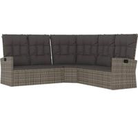 vidaXL Canapé d'angle avec fonction couchage et coussins – Gris poly rotin
