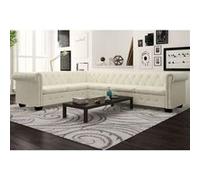 vidaXL Canapé d'angle Chesterfield 6 places Cuir artificiel Blanc Blanc G