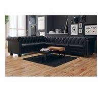 vidaXL Canapé d'angle Chesterfield 6 Places Cuir artificiel Noir Noir G