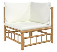 vidaXL Canapé d'angle de jardin en bambou avec coussins blanc crème