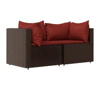 vidaXL Canapé d'angle de jardin avec coussins Marron Poly Rattan 2 pcs