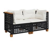 vidaXL Canapés d'angle de jardin et coussins 2 pcs noir résine tressée, canapé d'angle de jardin, siège d'angle de jardin, 365935
