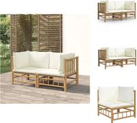 vidaXL Canapé d'angle de jardin avec coussins blanc crème 2 pcs. Bambou - Ensembles de meubles de jardin