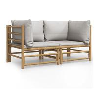 vidaXL Canapé d'angle de jardin avec coussins gris clair 2 pcs. Bambou