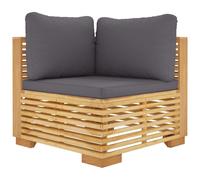 vidaXL Canapé d'angle de jardin avec coussins gris foncé en teck massif