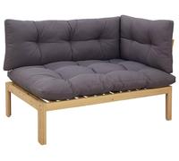 vidaXL Canapé d'angle en acacia clair et gris foncé – Ensemble extérieur résistant aux intempéries