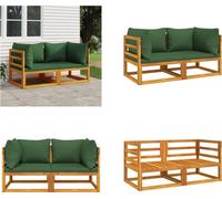 vidaXL Canapé d'angle modulaire 2 pièces avec coussins verts en bois massif d'acacia - Canapé d'angle - Meubles d'angle - Canapé de jardin