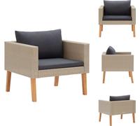 vidaXL Canapé de jardin 1 place avec coussins Poly Rotin Beige - Canapés de jardin