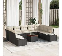 Vidaxl Canapé De Jardin 10 Pièces Noir Et Crème Rotin, Tissu En Polyester