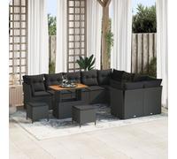 Vidaxl Canapé De Jardin 12 Pièces Avec Coussins Noir Poly Rattan Acacia, Vidaxl Salle À Manger Jardin 3 Pièces Avec Coussins Noir Poly Rattan Acacia