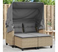 vidaXL Canapé de jardin 2 places avec auvent et tabourets beige rotin