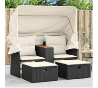 vidaXL Canapé de Jardin 2 Places avec Auvent et Tabourets, Siège de Patio, Meuble de Terrasse Balco Arrière-cour Extérieur, 365800