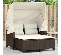 vidaXL Canapé de jardin 2 places avec toit et tabourets Marron Poly rotin