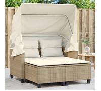 vidaXL Canapé de jardin 2 places avec toit et tabourets Beige Poly rotin
