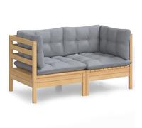 vidaXL Canapé de jardin 2 places en pin massif avec coussins gris