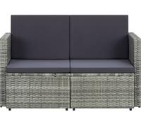vidaXL Canapé de jardin 2 places avec coussins Gris Poly Rattan