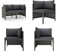 vidaXL Canapé de jardin 2 places avec coussins Gris Poly Rattan - Canapé de jardin - Canapés de jardin - Lounge - Lounges