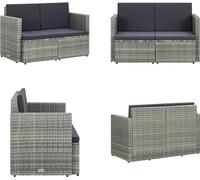 vidaXL Canapé de jardin 2 places avec coussins Gris Poly Rotin - Canapé - Canapé 2 places - Canapé 2 places