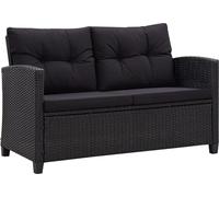 vidaXL Canapé de jardin 2 places avec coussins Noir 124 cm Poly rotin