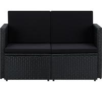 vidaXL Canapé de jardin 2 places avec coussins Noir Poly Rattan