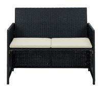 vidaXL Canapé de jardin 2 places avec coussins Noir Poly Rattan