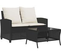 vidaXL Canapé de jardin 2 places – Poly rotin, coussins et table – Noir