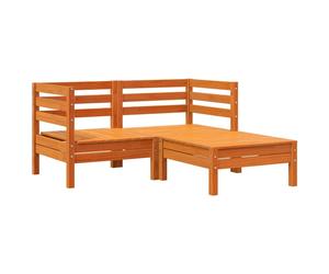 vidaXL Canapé de jardin 2 places avec pouf pin massif brun cireux