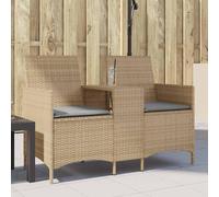 vidaXL Canapé de jardin 2 places avec table et coussins Beige Poly rotin