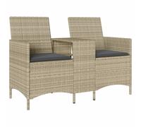 vidaXL Canapé de jardin 2 places avec table et coussins gris clair Poly rotin